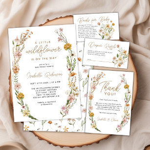 Carte D'accompagnement Baby shower Fleur sauvage floral