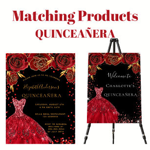 Budget Quinceanera robe rouge noire invitation