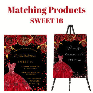 Prospectus 11,4 Cm X 14,2 Cm Sweet 16 robe rouge noire invitation budget