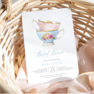 Carte De Remerciements Élégant brunch nuptial thé-fleurs