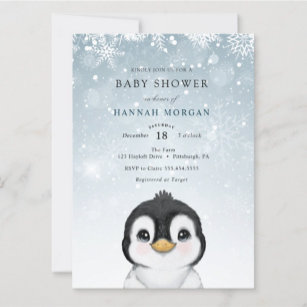 Adorable Hiver Penguin Baby shower invitation