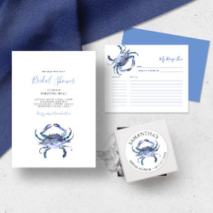 Sticker Rond Fête des mariées de plage personnalisée Crabe bleu
