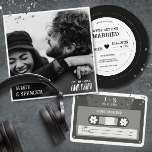 Faire-part de mariage QR vintage Retro Vinyl Recor