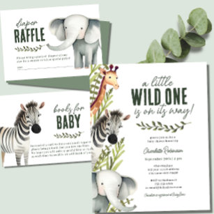 Carte D'accompagnement Wild One Safari Animaux Déchets Baby shower Raffle