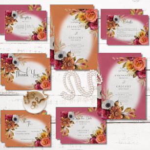 Save The Date Vintage rouille florale & Mariage Fuchsia