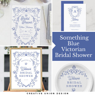 Invitation à une douche nuptiale victorienne bleue