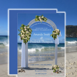 White Roses Beach Mariage Douche Invitation