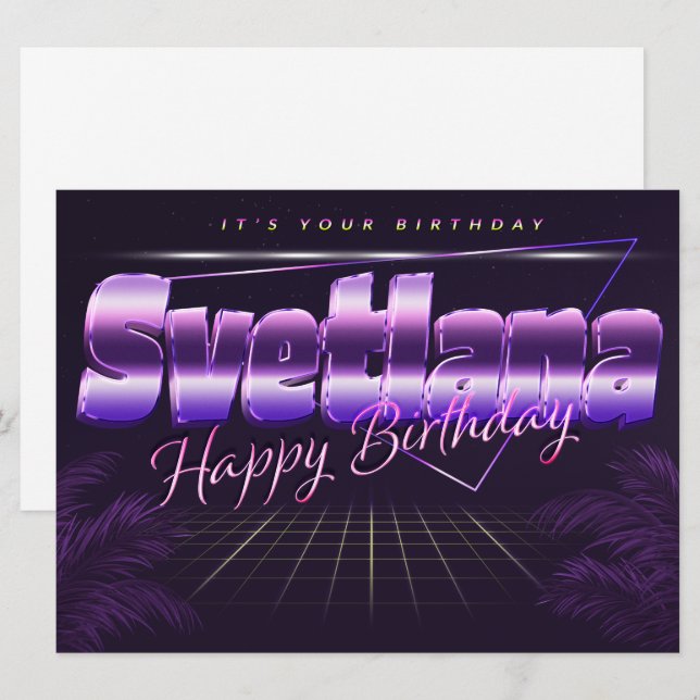 Svetlana Nom Prénom carte rétro lilas Anniversaire (Devant / Derrière)