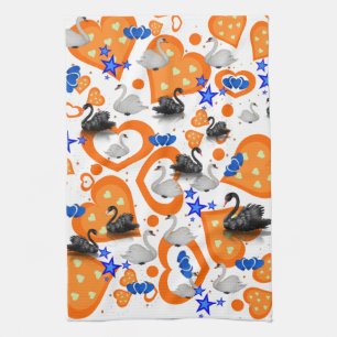 Swan Orange Hearts Serviette de cuisine