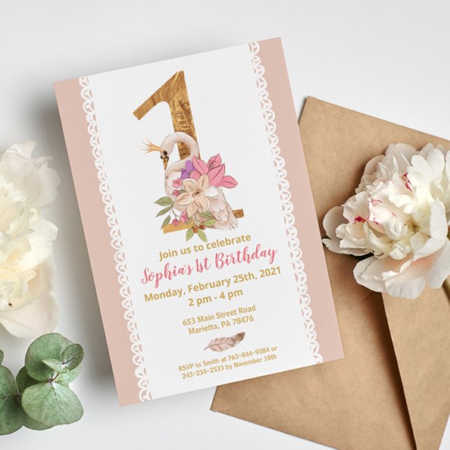Swan Princess 1er anniversaire Invitation (Créateur téléchargé)