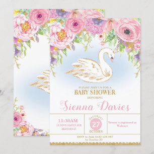 Swan Princess Baby shower Invitation Floral Girl