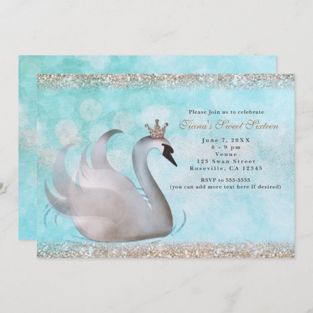 Swan Princess Parties scintillant Invitations de f (Devant / Derrière)