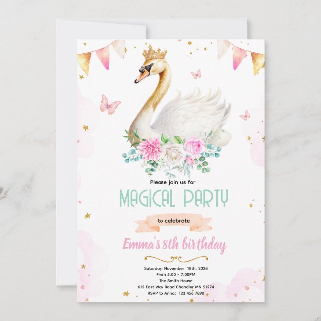 Swan princess party invitation (Devant)