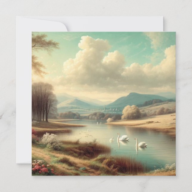 Swans by the Lake Birthday Invitation (Devant)