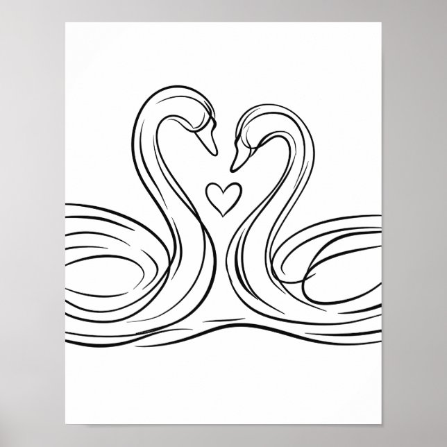 Swans in Love Line Art Poster Irish Wildlife (Devant)
