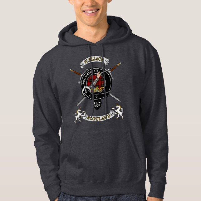 Sweat à capuche avec badge et tartan du clan Walla (Devant)