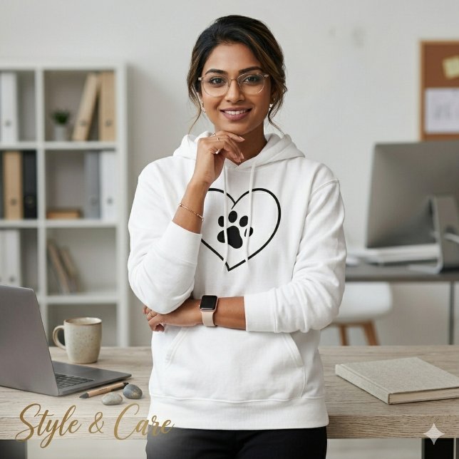 Sweat à capuche avec empreinte de patte et cœur po (Paw Heart Print Hoodie Stylish Animal Lover Wear)