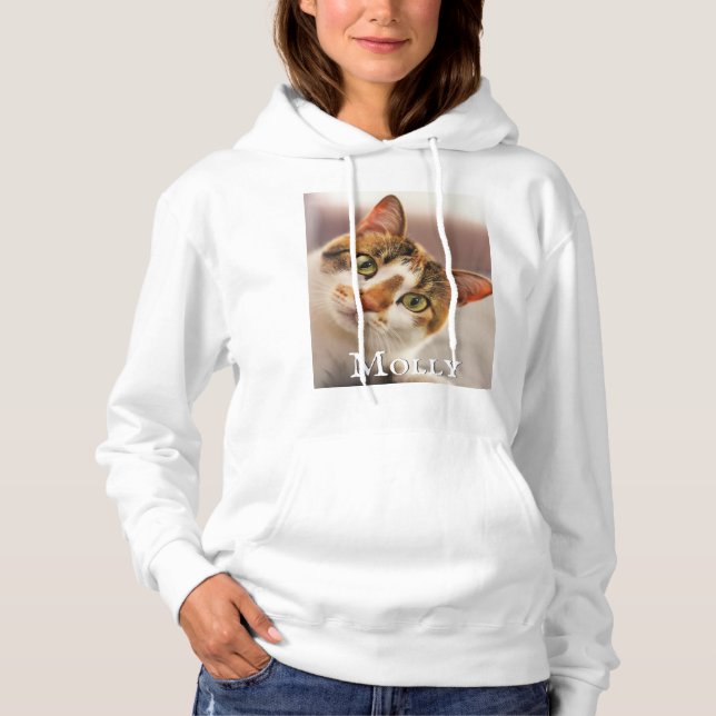 Sweat à capuche blanc avec photo et nom de l'anima (Devant)