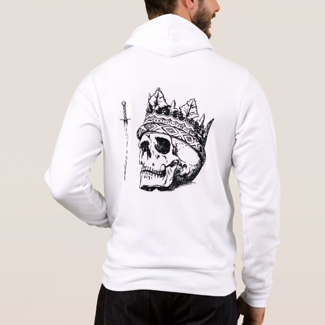 Sweat à capuche blanc crâne couronné et poignard (Dos)