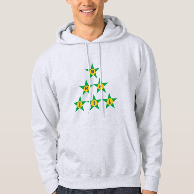 Sweat à capuche cendre  DESIGN  ETOILES  BRAZIL (Devant)