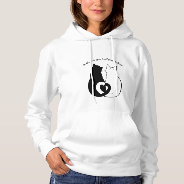 Sweat à capuche citation amour couple noir et blan (Devant)