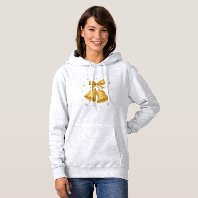 Sweat à capuche Cloches de Noël Dorées (Devant entier)