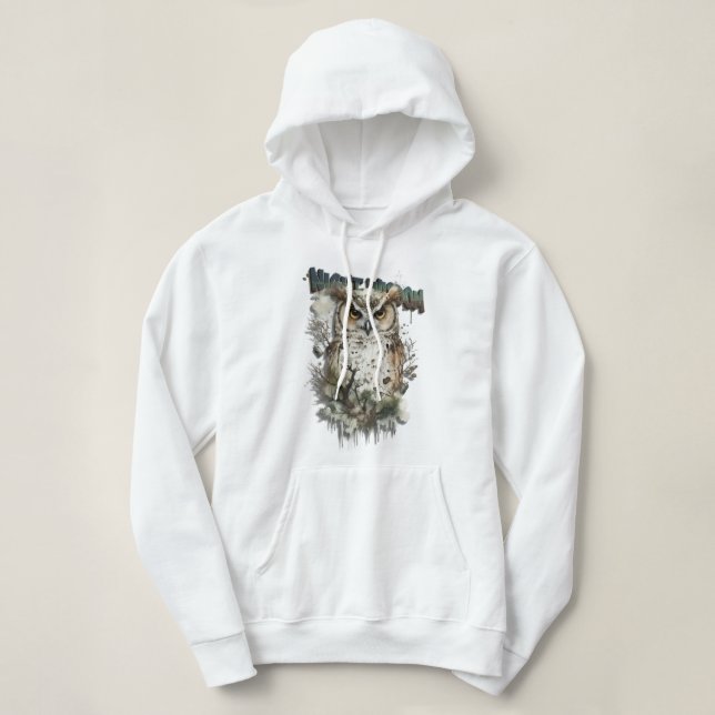 Sweat à capuche court avec graphique de hibou "Nig (Design devant)