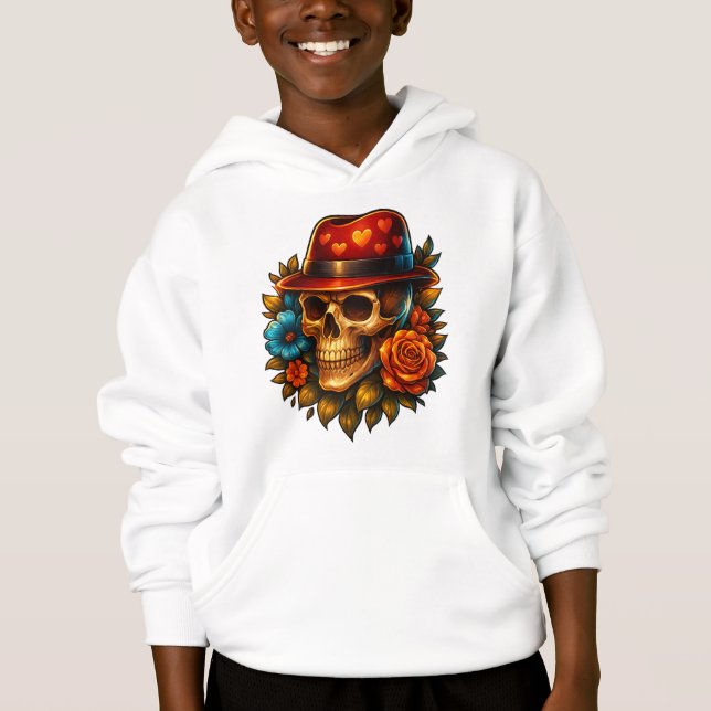 Sweat à capuche crâne garçon avec chapeau cœur (Devant)