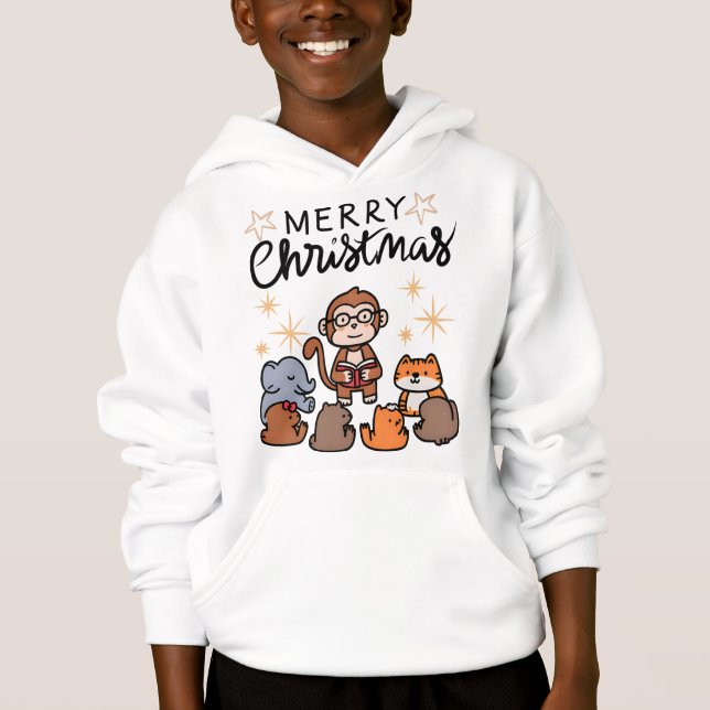 "Sweat à capuche de dessin animé de Noël mignon po (Devant)