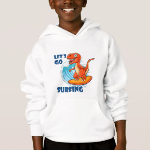 Sweat à capuche de dinosaure de surf blanc pour je