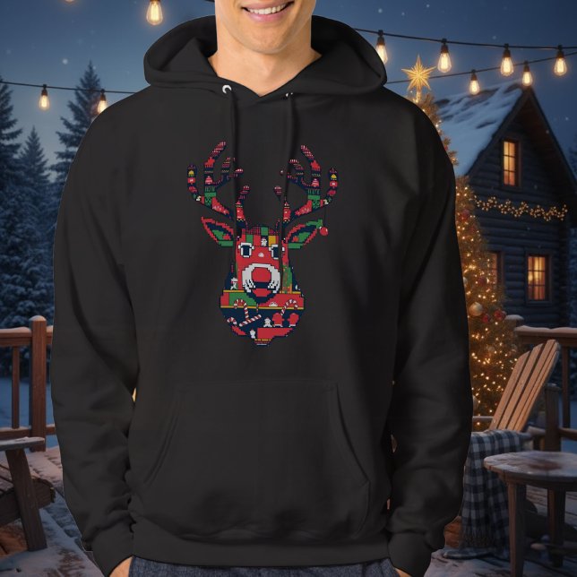 Sweat à capuche de Noël Pixel Reindeer Ugly Sweate (Créateur téléchargé)