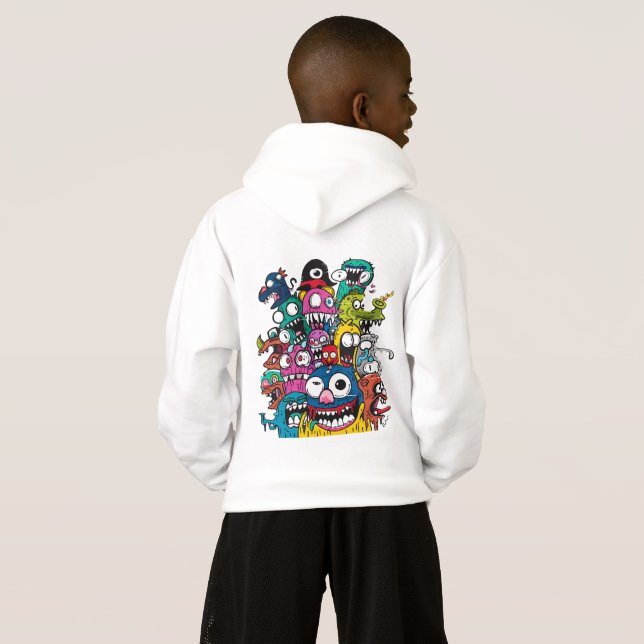 Sweat à capuche doodle de monstre de dessin animé  (Dos entier)