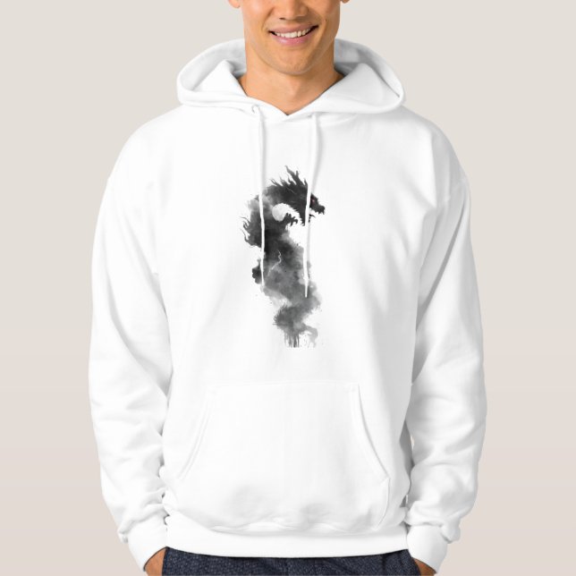 Sweat à capuche Dragon Fantastique Encre Noire Abs (Devant)