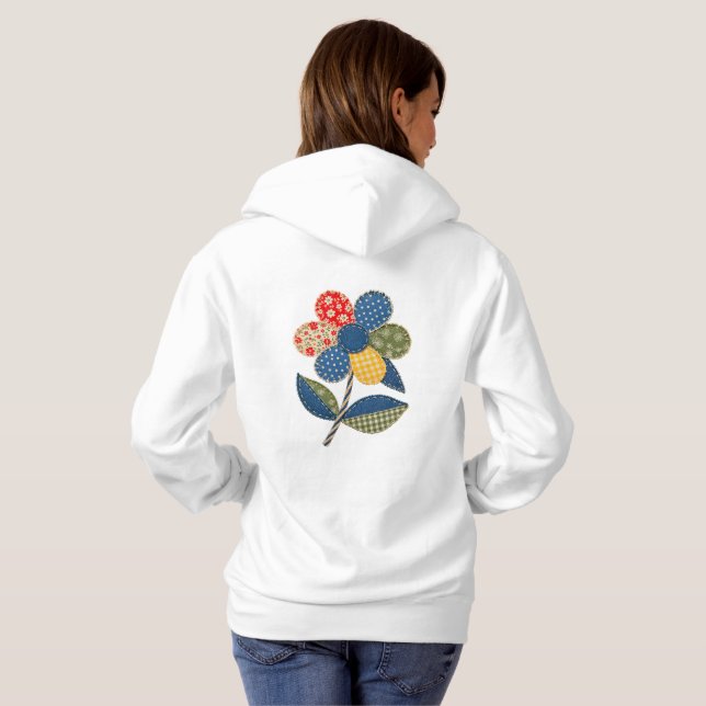 Sweat à capuche esthétique Fleur Patchwork Vintage (Dos entier)