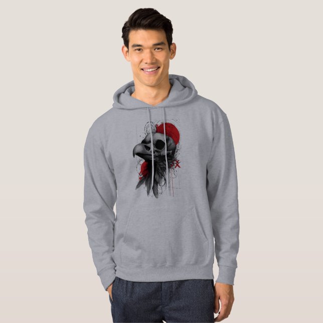 Sweat à capuche gothique crâne de corbeau edgy (Devant entier)