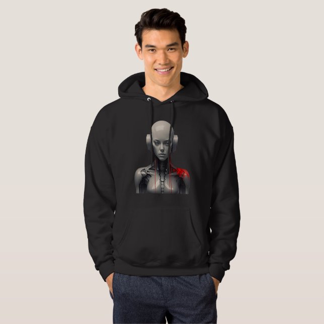 Sweat à capuche graphique cyberpunk Android Cyborg (Devant entier)