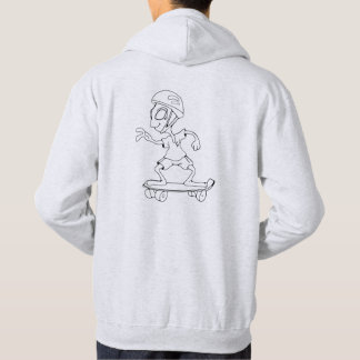 Sweat à capuche logo et alien skateur gris clair