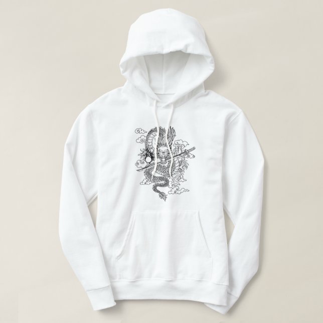 Sweat à capuche Lune Rouge & Dragon Chinois (Design devant)