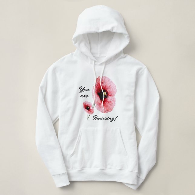 Sweat à capuche minimal blanc rouge floral pour fe (Design devant)