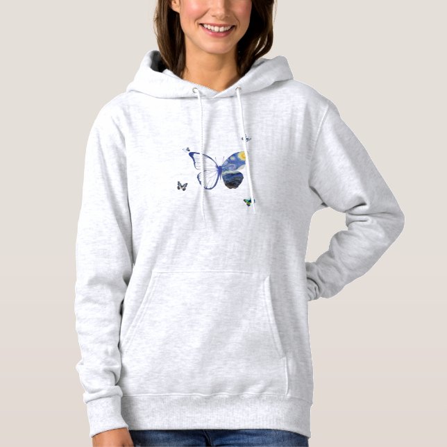 Sweat à capuche Papillon Cœur Bleu (Devant)