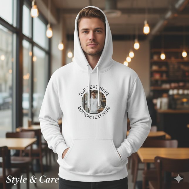 Sweat à capuche personnalisé avec texte en cercle  (Circle Text with Image Stylish Personalized Hoodie)