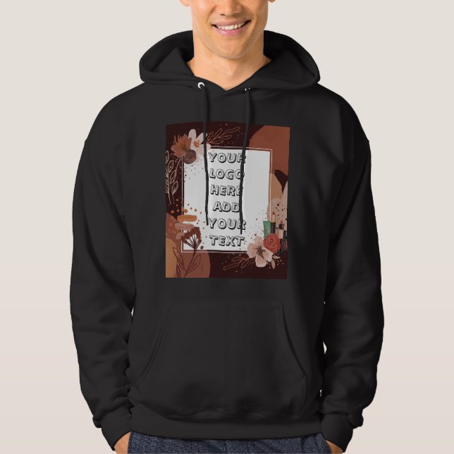 Sweat à capuche Photo Texte Logo Floral Boho (Devant)
