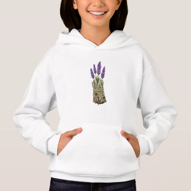 Sweat à capuche pour filles Lavande Sauge Bohème (Devant)