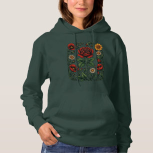 Sweat à capuche vintage floral rose & pavot de jar