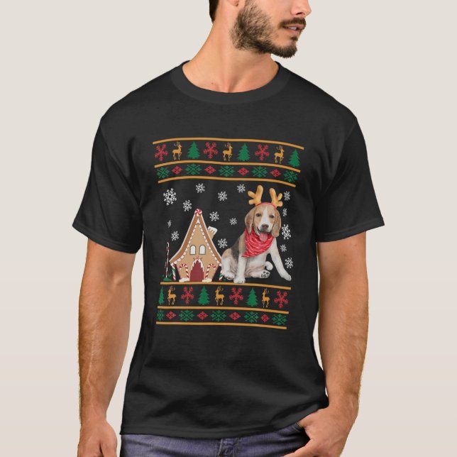 Sweat moche de Noël mignon Beagle portant Reindee (Devant)