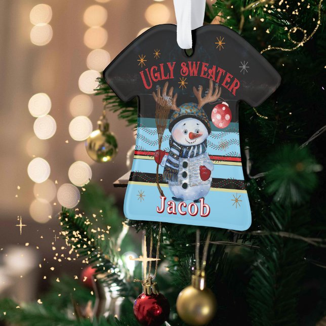 Sweat moche personnalisé - Noël de motoneigiste (Custom Ugly Sweater- Antlered Snowman Christmas Ornament)