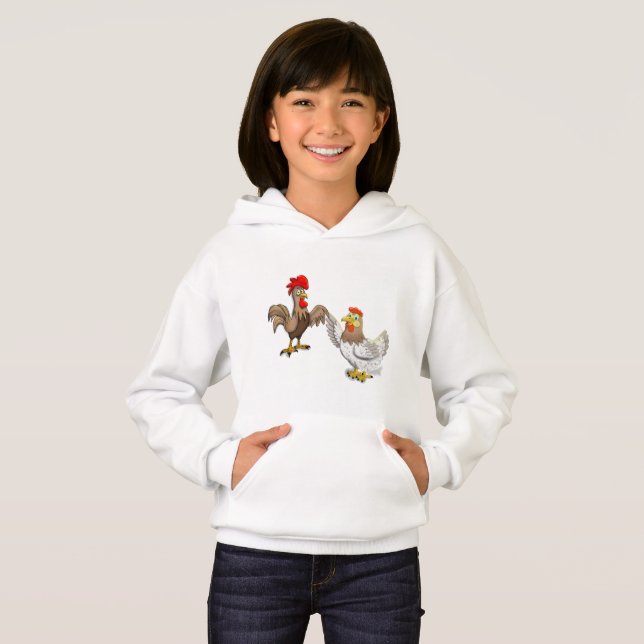 Sweat - shirt à capuche avec une poule et un coq (Devant entier)