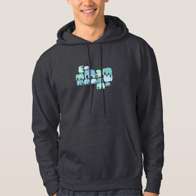 Sweat - shirt à capuche bleu minuscule d'éléphants (Devant)