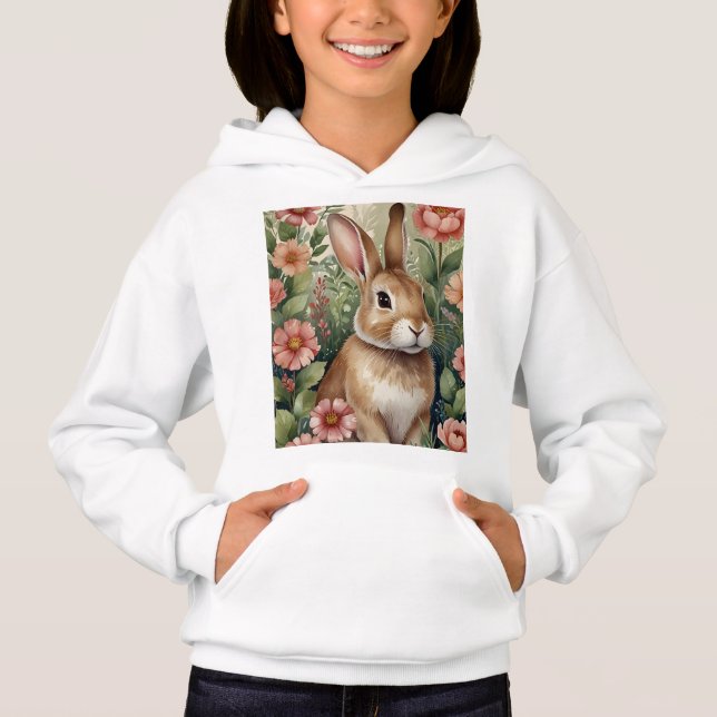 Sweat - shirt à capuche Blush Blooms et Bunny Drea (Devant)