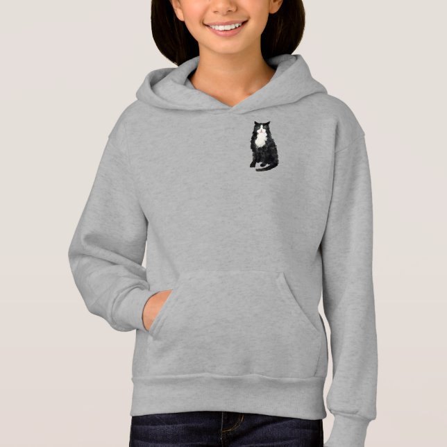 Sweat - shirt à capuche de chat noir et blanc (Devant)